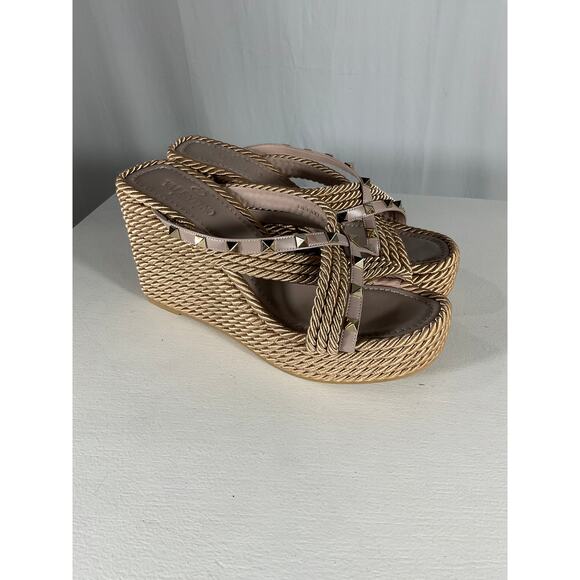 Valentino 'Rockstud' Purple Torchon Espadrille Wedge Sandal Size 9 US / 39 EU - Picture 3 of 8